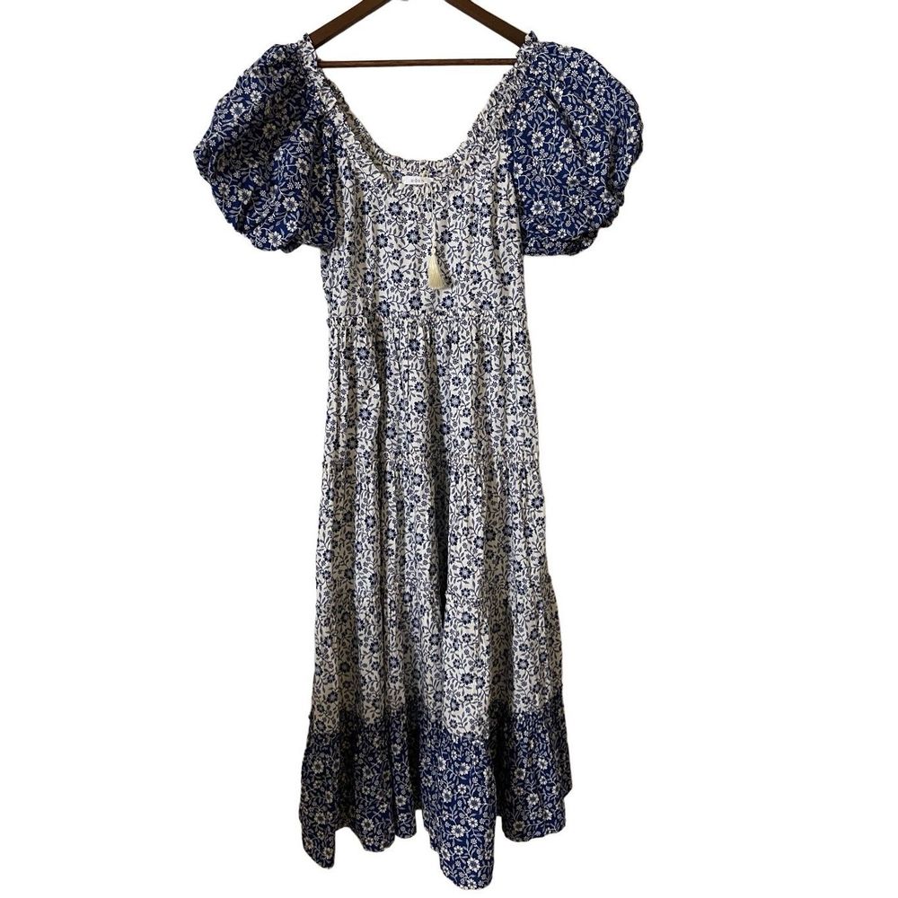 Doen Blue and White Floral Midi Dress - Picture 3 of 16